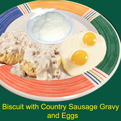 Bisciut with country sausage gravy and eggs
